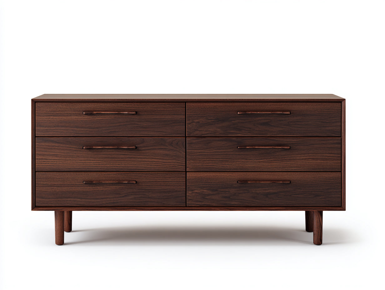 Cassettiera-Legno massello-150x42x78 cm-Noce scuro-Mid century