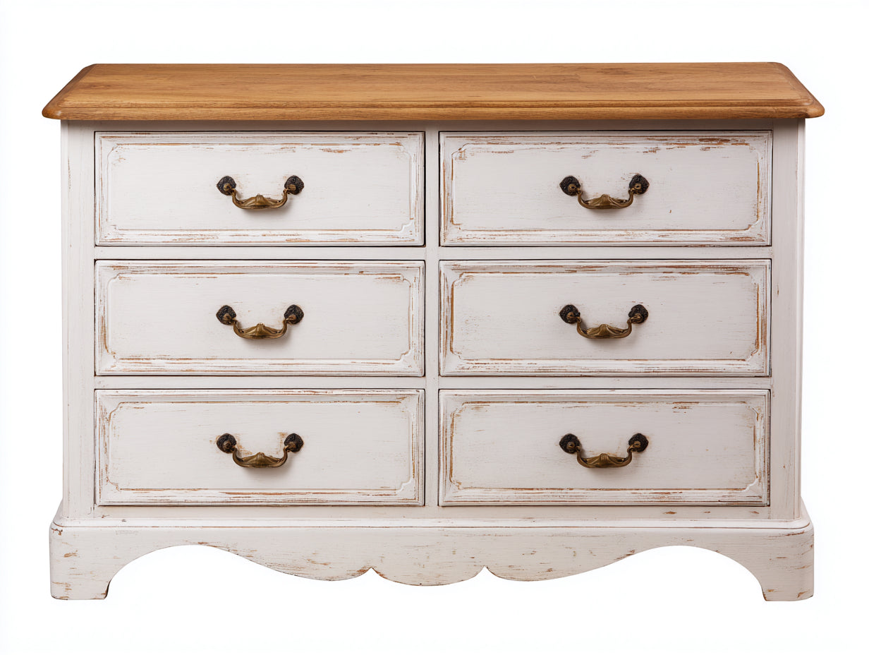 Cassettiera-Legno-MDF-115x44x82 cm-Bianco-Rovere naturale-Rustico classico