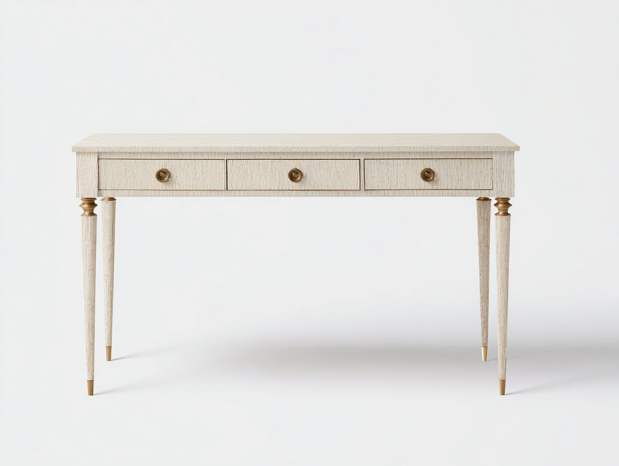 Scrivania-Legno-130x45x80 cm-Avorio-Oro-Classica