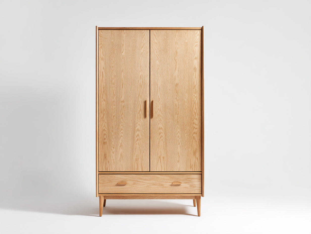 Armadio-Legno massello-92x50x182 cm-Rovere naturale-Mid century