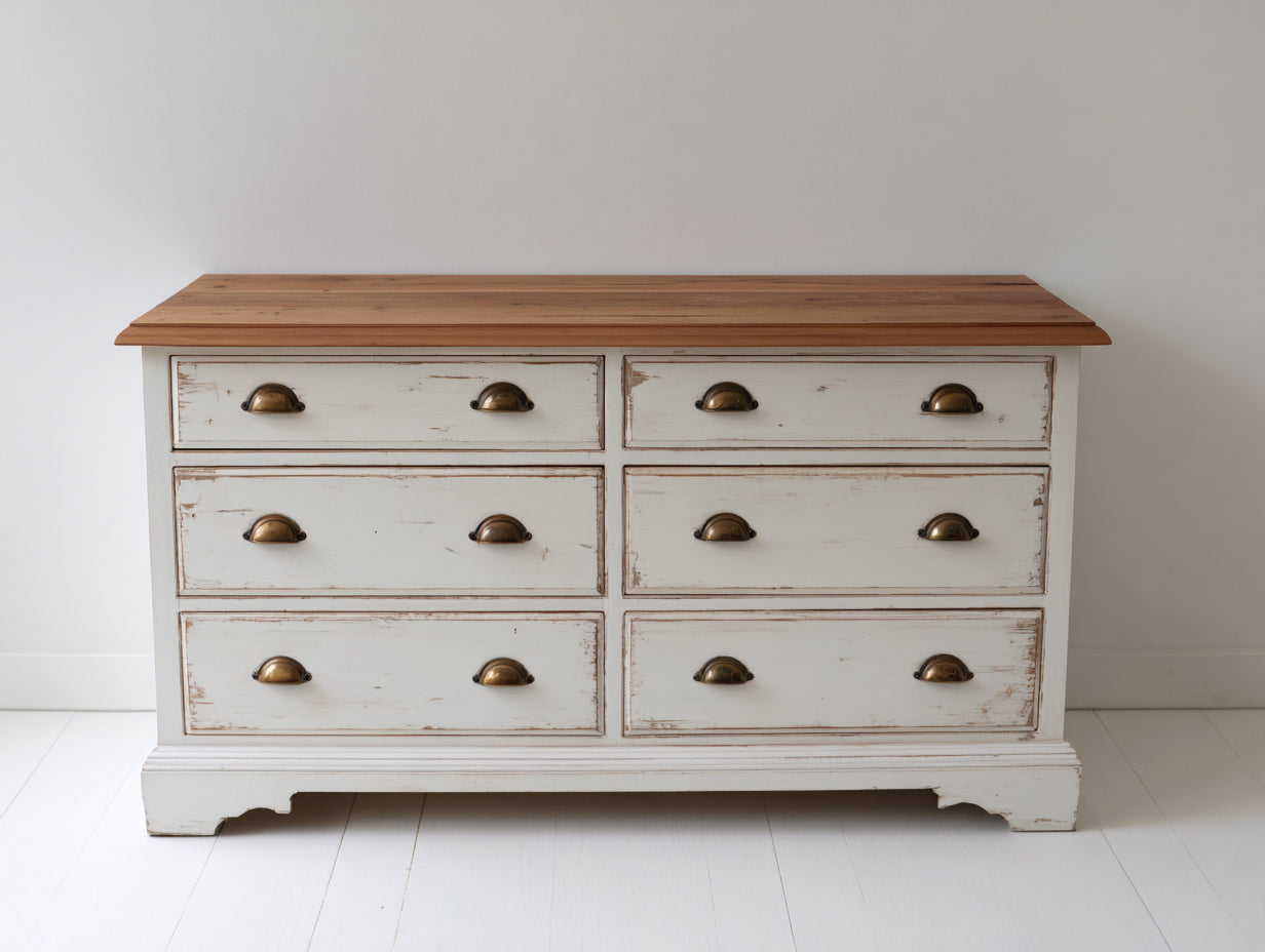 Cassettiera-Legno-MDF-135x48x82 cm-Bianco-Rovere naturale-Rustico