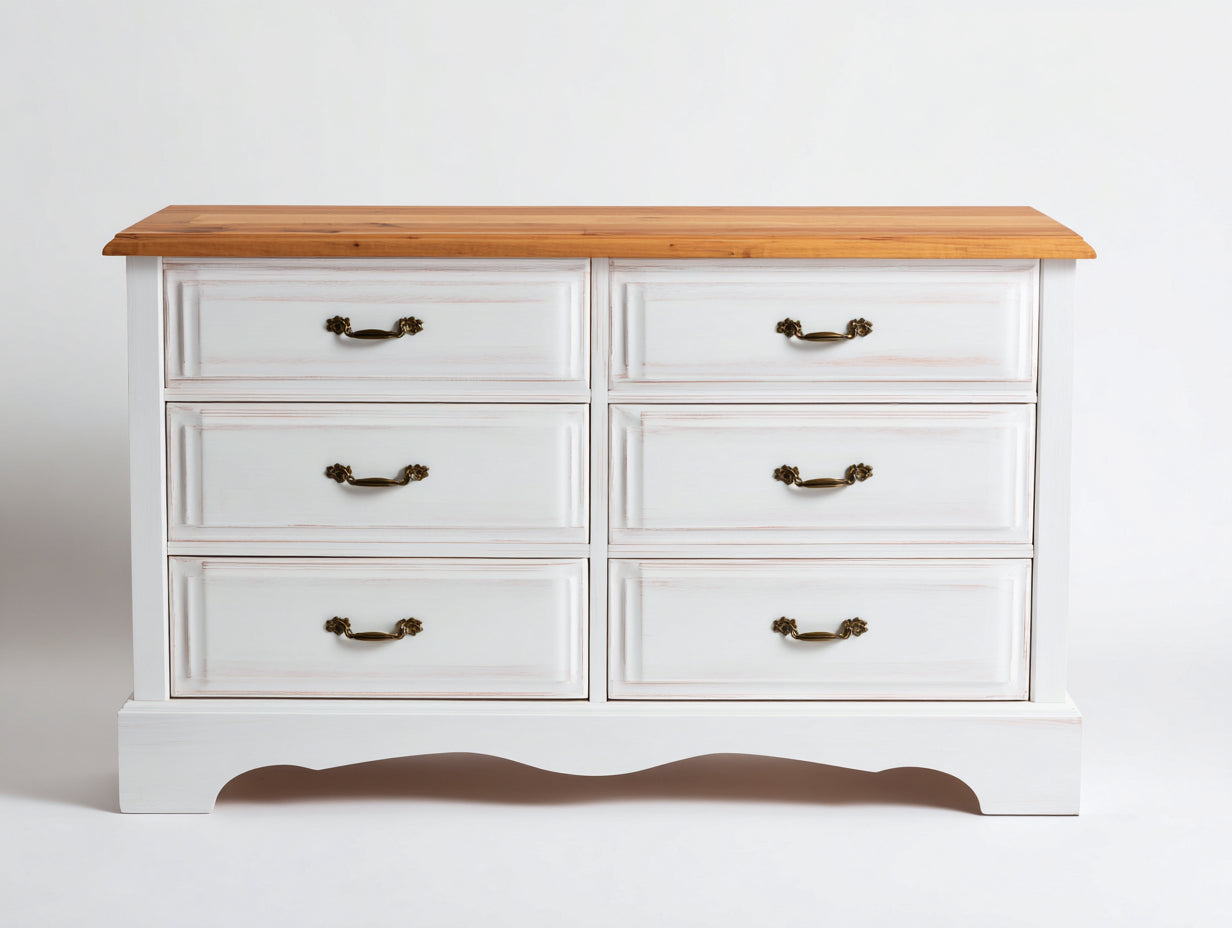 Cassettiera-Legno-MDF-116x43x80 cm-Bianco-Rovere miele-Shabby chic