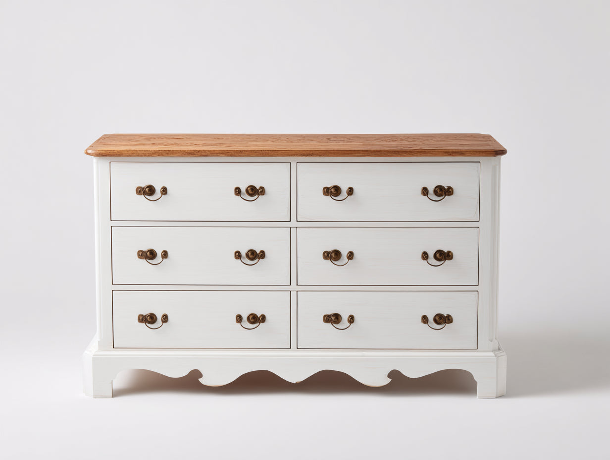 Cassettiera-Legno-MDF-120x43x78 cm-Bianco-Rovere miele-Classico country