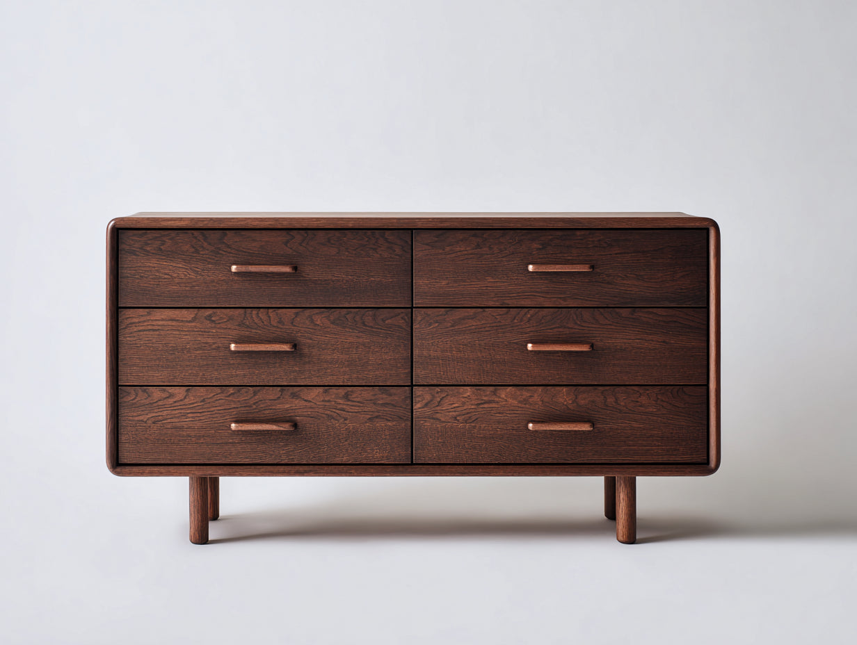 Cassettiera-Legno massello-145x42x78 cm-Noce scuro-Mid century