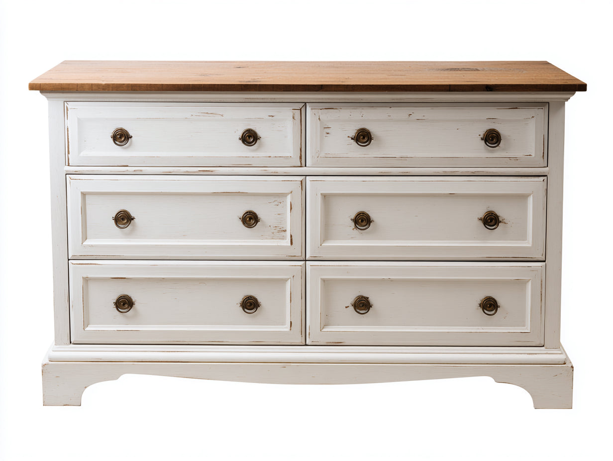 Cassettiera-Legno-MDF-130x48x82 cm-Bianco-Rovere naturale-Shabby chic