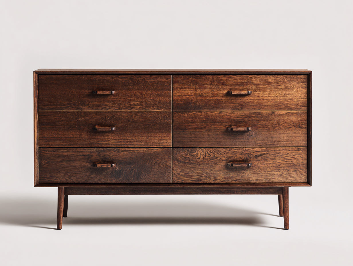 Cassettiera-Legno massello-148x42x78 cm-Noce caldo-Mid century