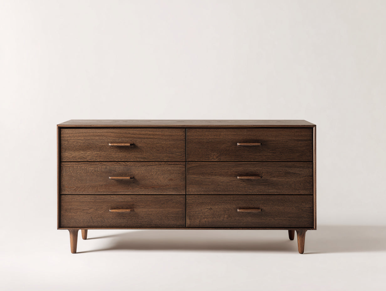 Cassettiera-Legno-145x40x75 cm-Noce-Moderno rétro
