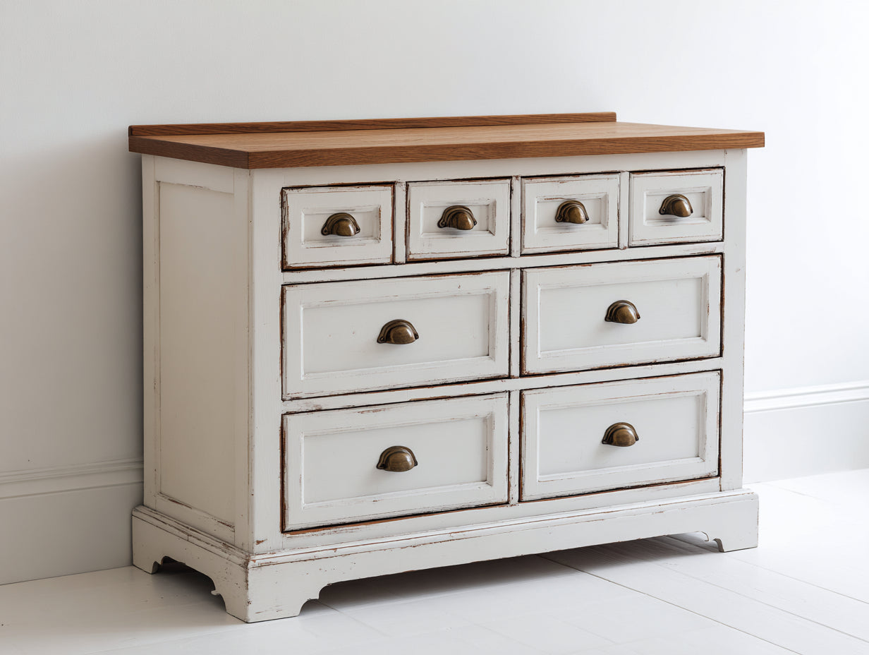 Cassettiera-Legno-MDF-120x45x90 cm-Bianco-Rovere naturale-Rustico