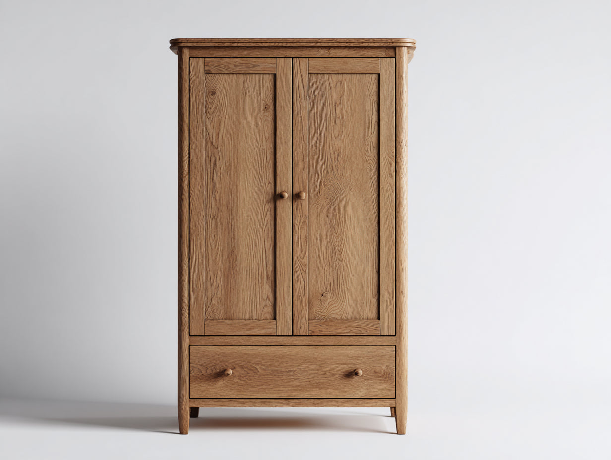 Armadio-Legno massello-95x58x185 cm-Rovere rustico-Stile country