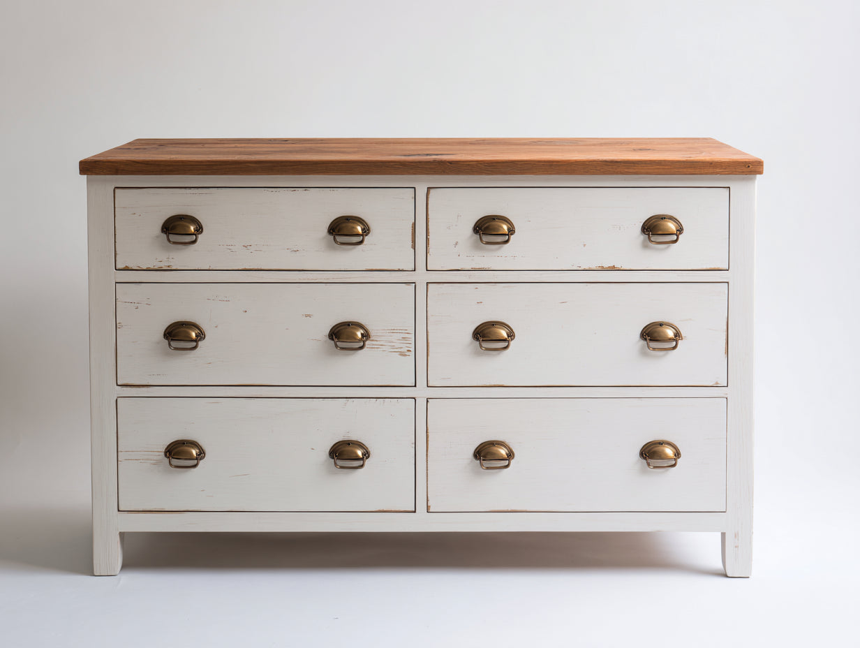 Cassettiera-Legno-MDF-130x46x80 cm-Bianco-Rovere naturale-Shabby chic
