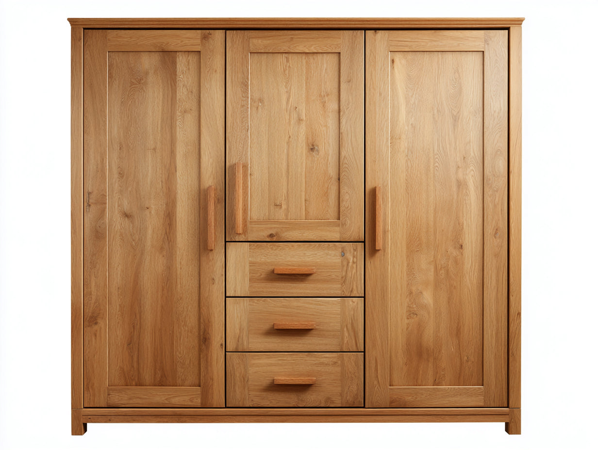 Armadio-Legno massello-190x60x200 cm-Rovere naturale-Rustico moderno