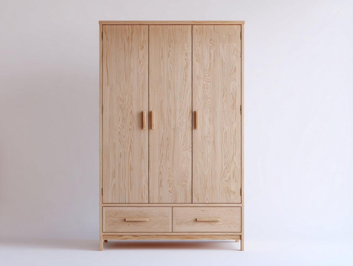 Armadio-Legno massello-140x55x195 cm-Rovere naturale-Naturale