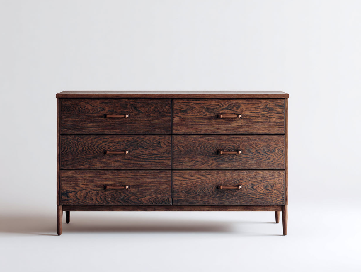 Cassettiera-Legno-140x41x76 cm-Noce scuro-Moderno vintage