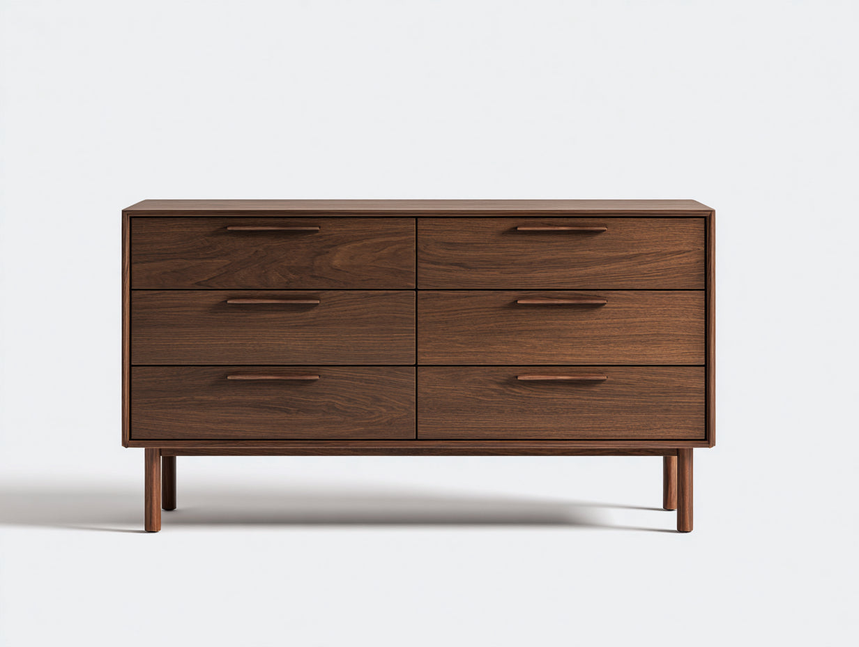Cassettiera-Legno-150x40x76 cm-Noce-Moderno rétro