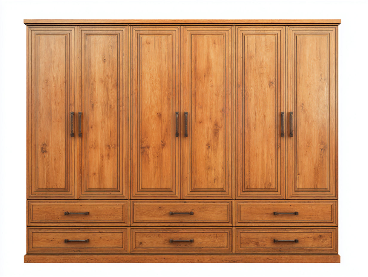 Armadio-Legno massello-260x60x210 cm-Rovere miele-Classico rustico